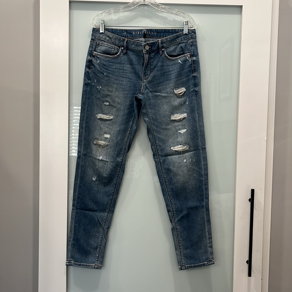 White House Black Market Distressed Blue Boot Cut Jeans - Size 6